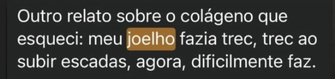 Print de depoimento real de cliente sobre melhora no joelho